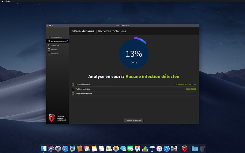 G DATA Antivirus Mac Recherche d'infections